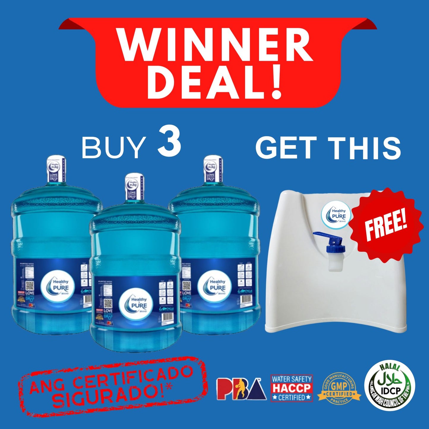 Healthy & Pure Brand Starter Pack: 3 (NEW 5G) + FREE Tabletop Dispenser